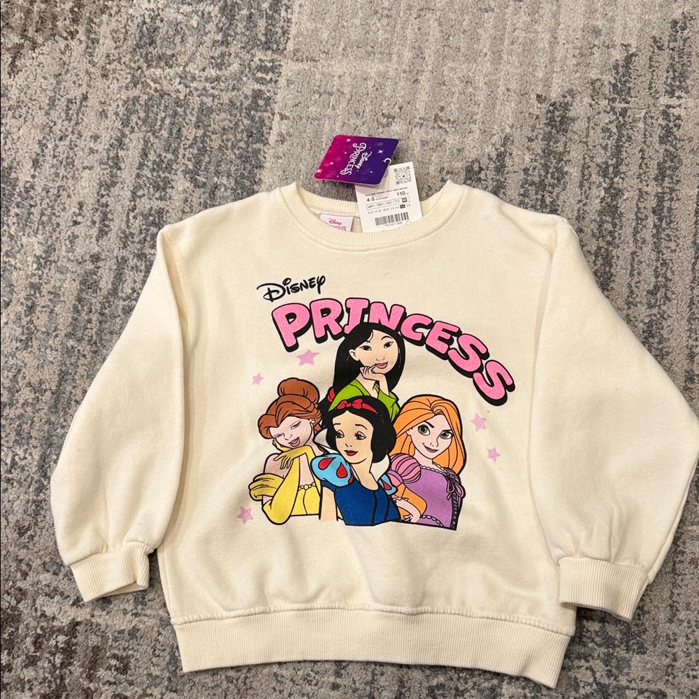Zara Kids Cream Disney Princess Graphic Sweatshirt with Pink Lettering